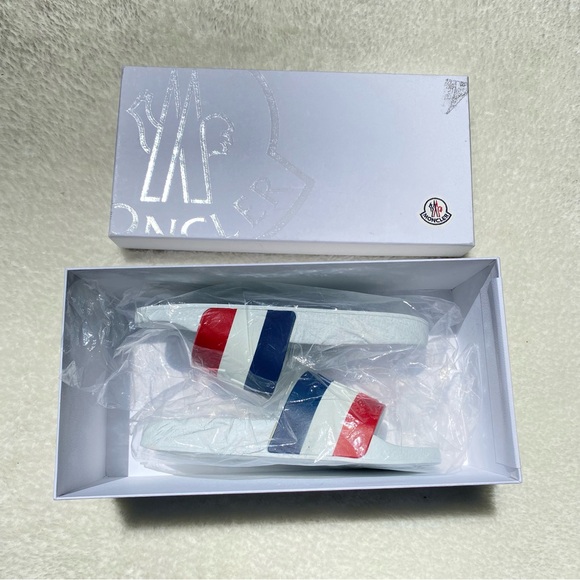 NEW MONCLER Basile Logo Embossed Striped Rubber Slides Sz 7 - Picture 7 of 16